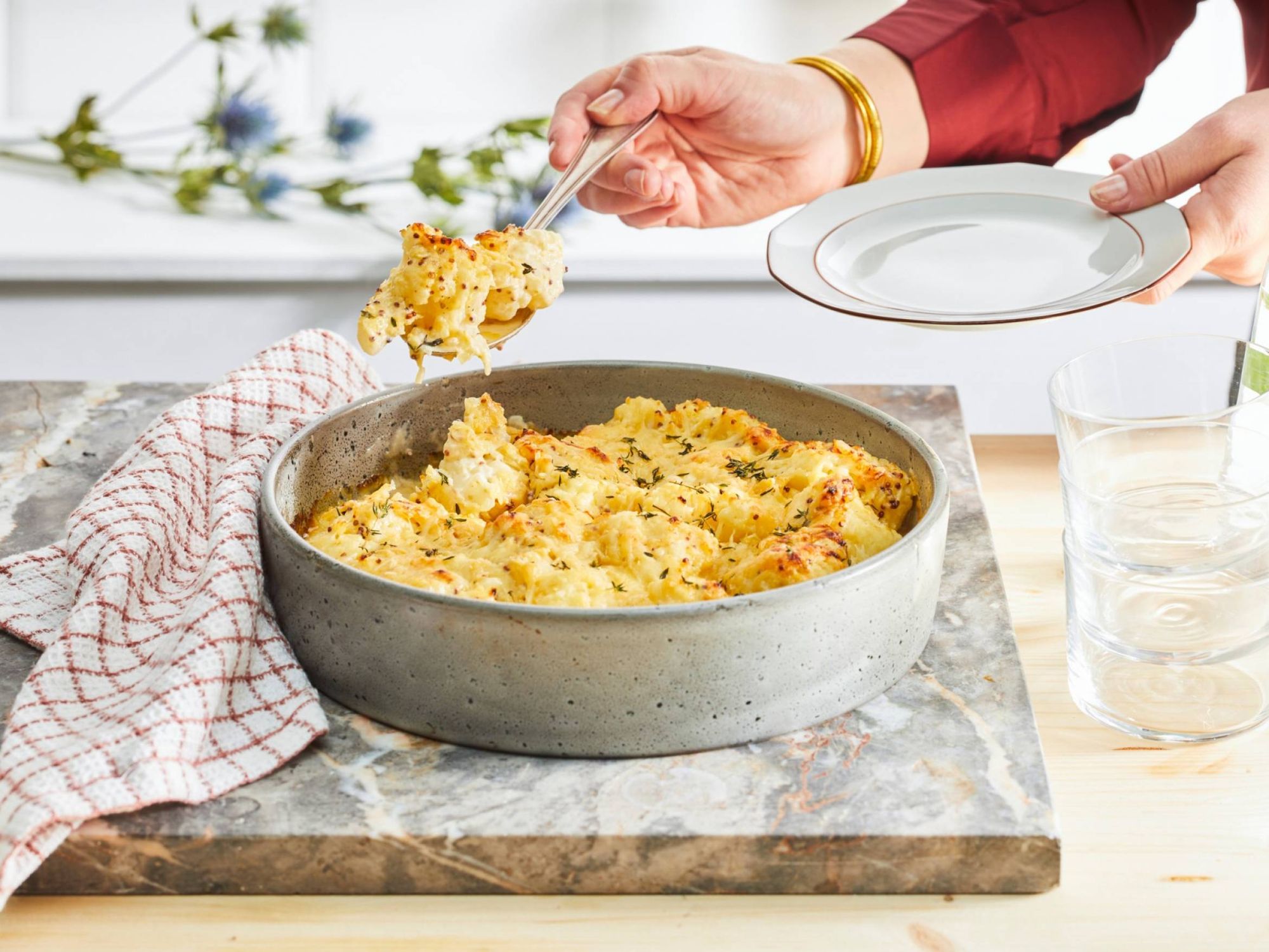 Gegratineerde bloemkool met mosterd