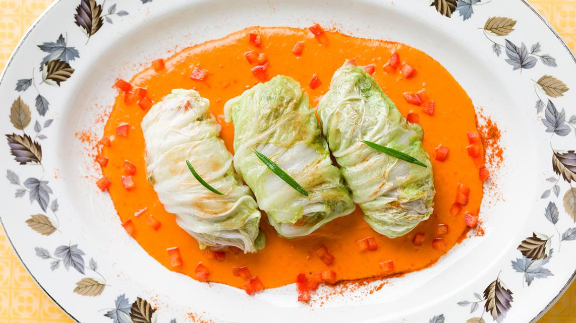 Koolrolletjes met geitenkaas en champignons