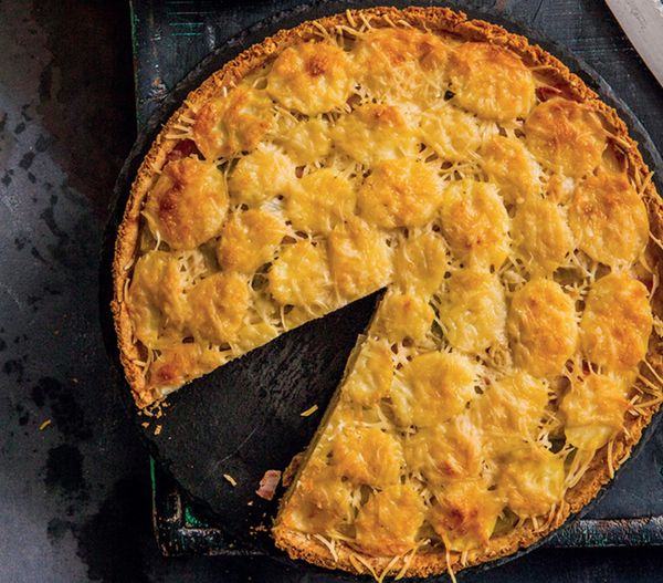 Aardappelquiche met ham en prei