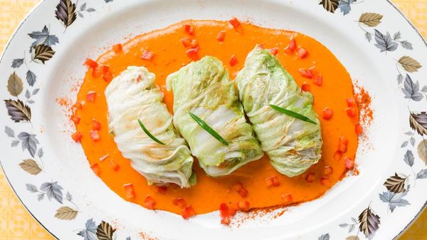 Koolrolletjes met geitenkaas en champignons