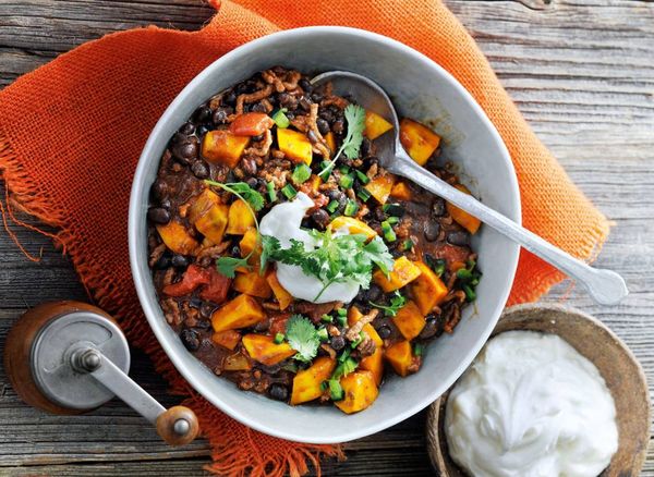 Pompoencurry met oogbonen en kokosmelk